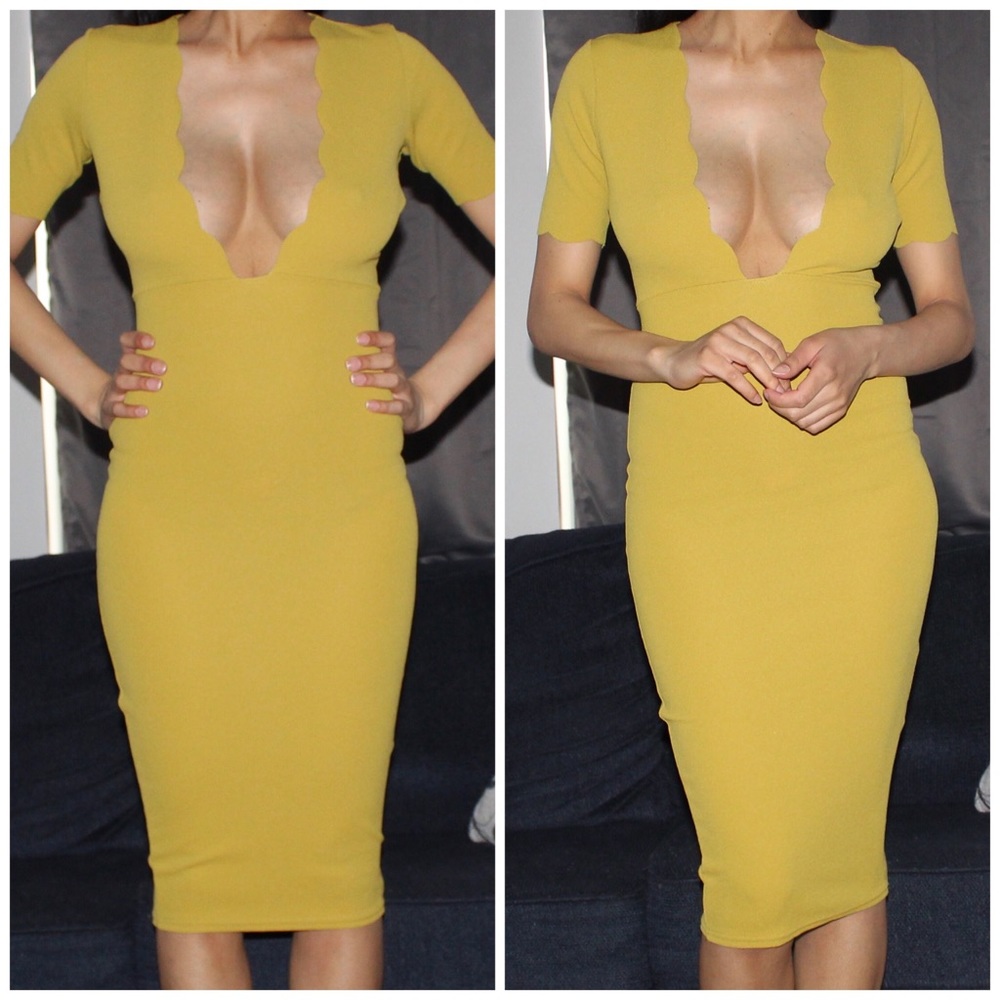 Scallop hem plunge neck midi